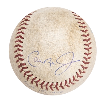 1990 Cal Ripken Jr. Game Used and Signed OAL Brown Baseball Used for Ripkens Career Home Run #222 & #214 As Shortstop On 9/15/90 - All Time Record for SS (Ripken LOA)